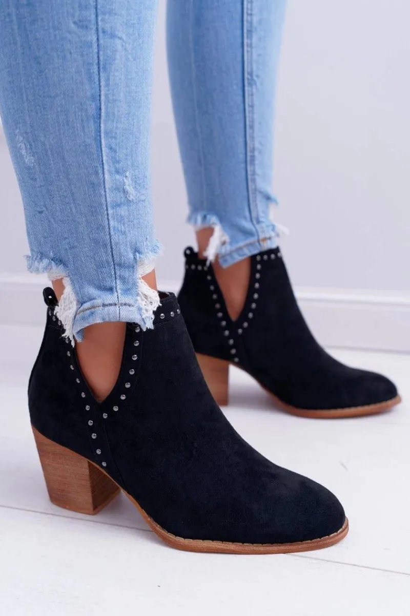 Sale Boto Botki Damskie Na Słupku Wsuwane z Wycięciami Czarne ManiMani