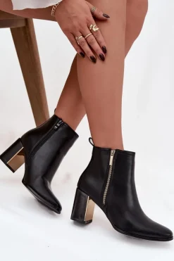 Botki Ocieplane|Botki Skórzane>Boto Botki Damskie Na Słupku Z Eko Skóry Czarne Camilyn