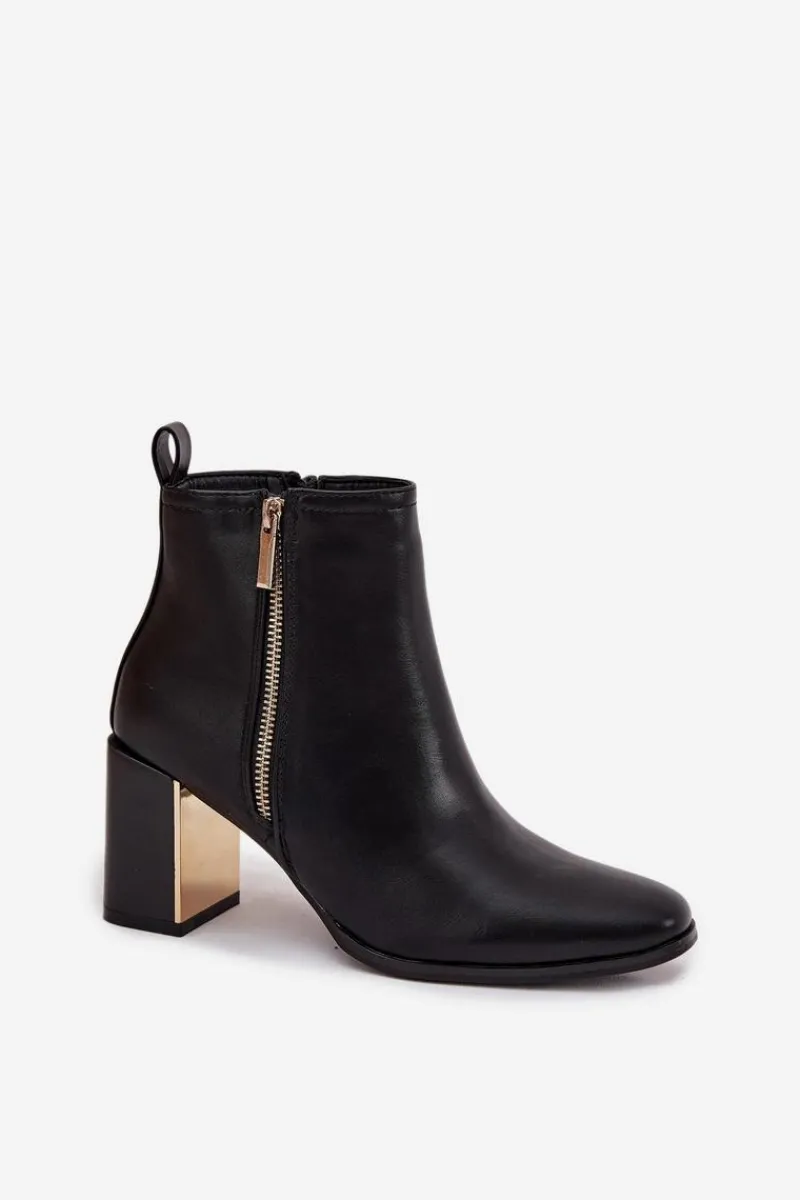 Botki Ocieplane|Botki Skórzane>Boto Botki Damskie Na Słupku Z Eko Skóry Czarne Camilyn