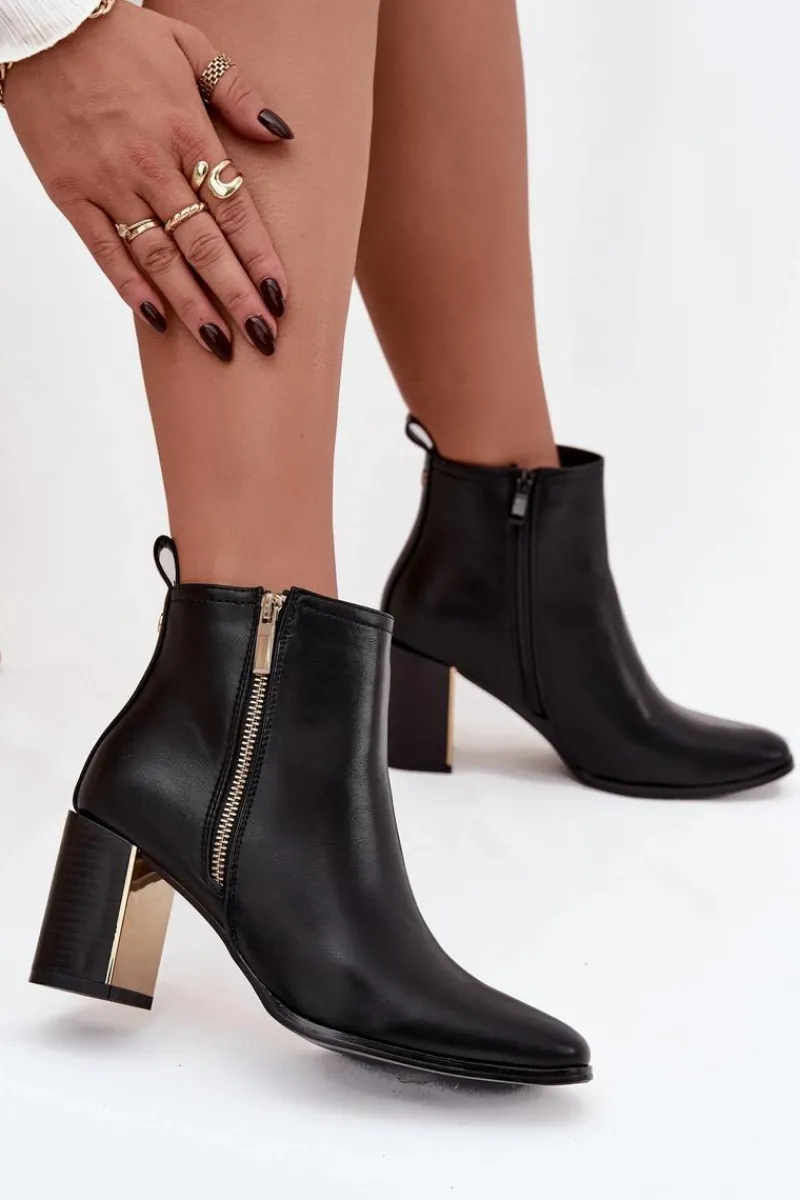 Botki Ocieplane|Botki Skórzane>Boto Botki Damskie Na Słupku Z Eko Skóry Czarne Camilyn