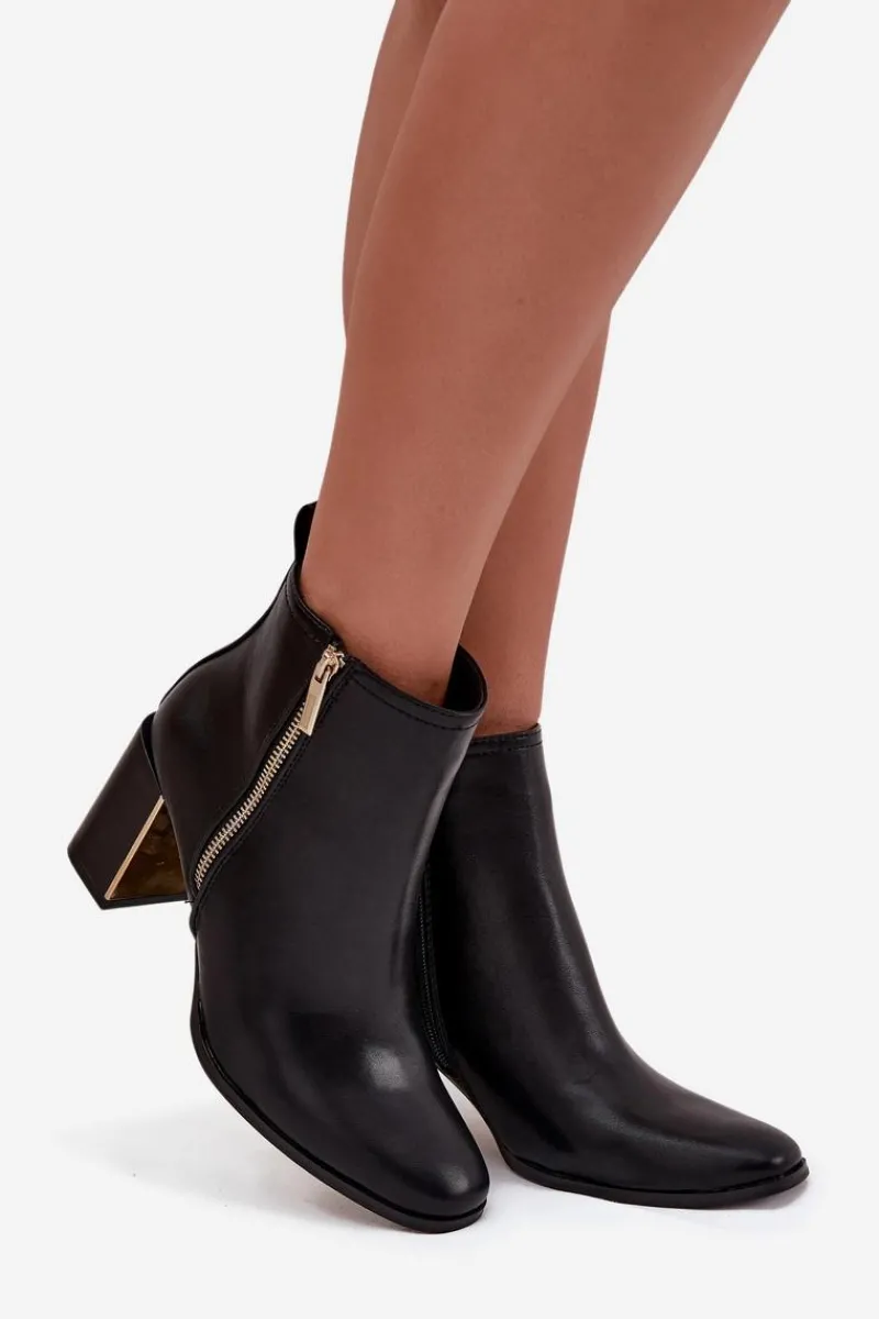 Botki Ocieplane|Botki Skórzane>Boto Botki Damskie Na Słupku Z Eko Skóry Czarne Camilyn