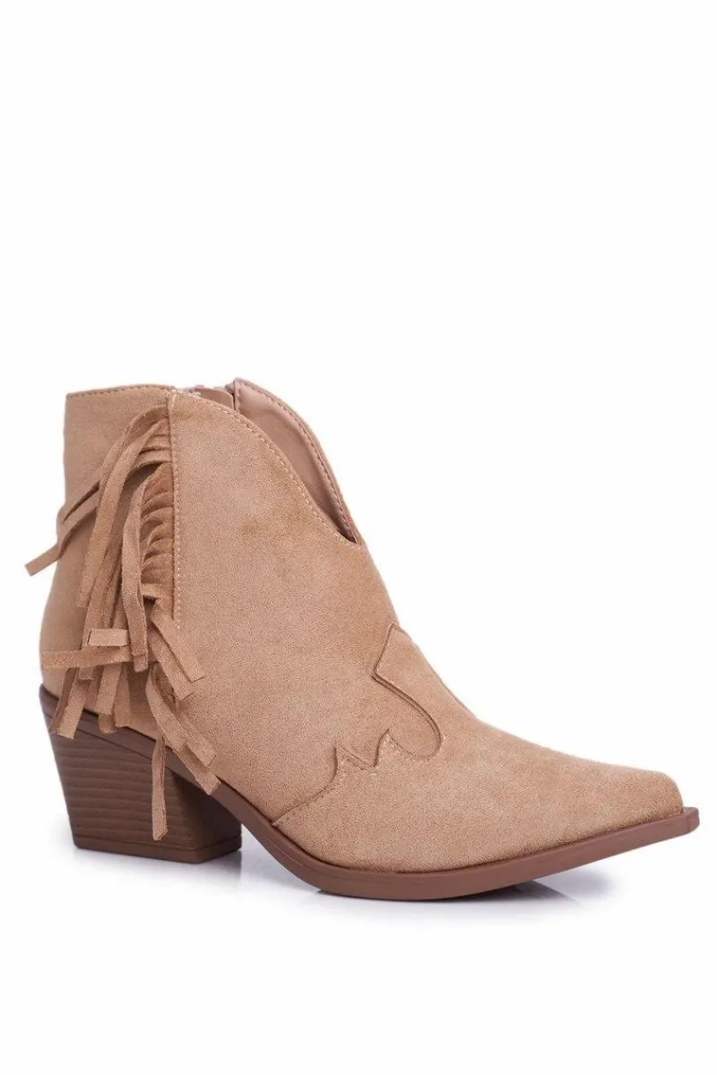 Discount Botki Damskie Na Słupku Z Frędzlami Kowbojki Beżowe Sibi Damskie Botki Wiosenne|Botki Na Słupku