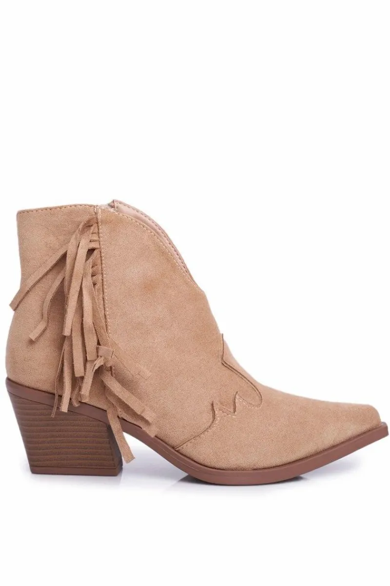 Discount Botki Damskie Na Słupku Z Frędzlami Kowbojki Beżowe Sibi Damskie Botki Wiosenne|Botki Na Słupku