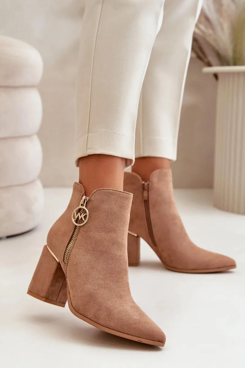 Hot Botki Damskie Na Słupku Z Noskami W Szpic Eko Zamszowe Ocieplane Brązowe Raisha Damskie Brązowe I Beżowe Botki|Botki Na Obcasie