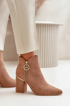 Hot Botki Damskie Na Słupku Z Noskami W Szpic Eko Zamszowe Ocieplane Brązowe Raisha Damskie Brązowe I Beżowe Botki|Botki Na Obcasie