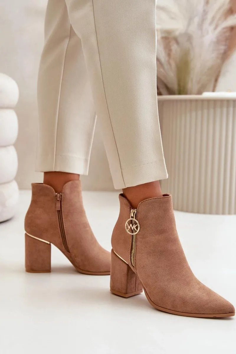 Hot Botki Damskie Na Słupku Z Noskami W Szpic Eko Zamszowe Ocieplane Brązowe Raisha Damskie Brązowe I Beżowe Botki|Botki Na Obcasie