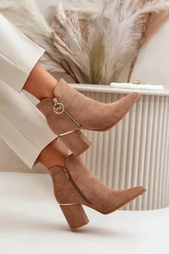 Hot Botki Damskie Na Słupku Z Noskami W Szpic Eko Zamszowe Ocieplane Brązowe Raisha Damskie Brązowe I Beżowe Botki|Botki Na Obcasie