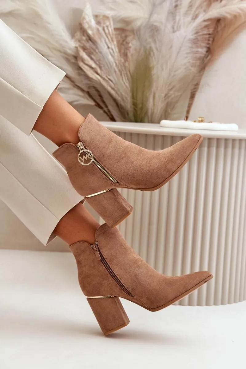 Hot Botki Damskie Na Słupku Z Noskami W Szpic Eko Zamszowe Ocieplane Brązowe Raisha Damskie Brązowe I Beżowe Botki|Botki Na Obcasie