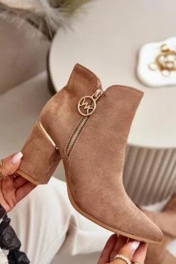 Hot Botki Damskie Na Słupku Z Noskami W Szpic Eko Zamszowe Ocieplane Brązowe Raisha Damskie Brązowe I Beżowe Botki|Botki Na Obcasie