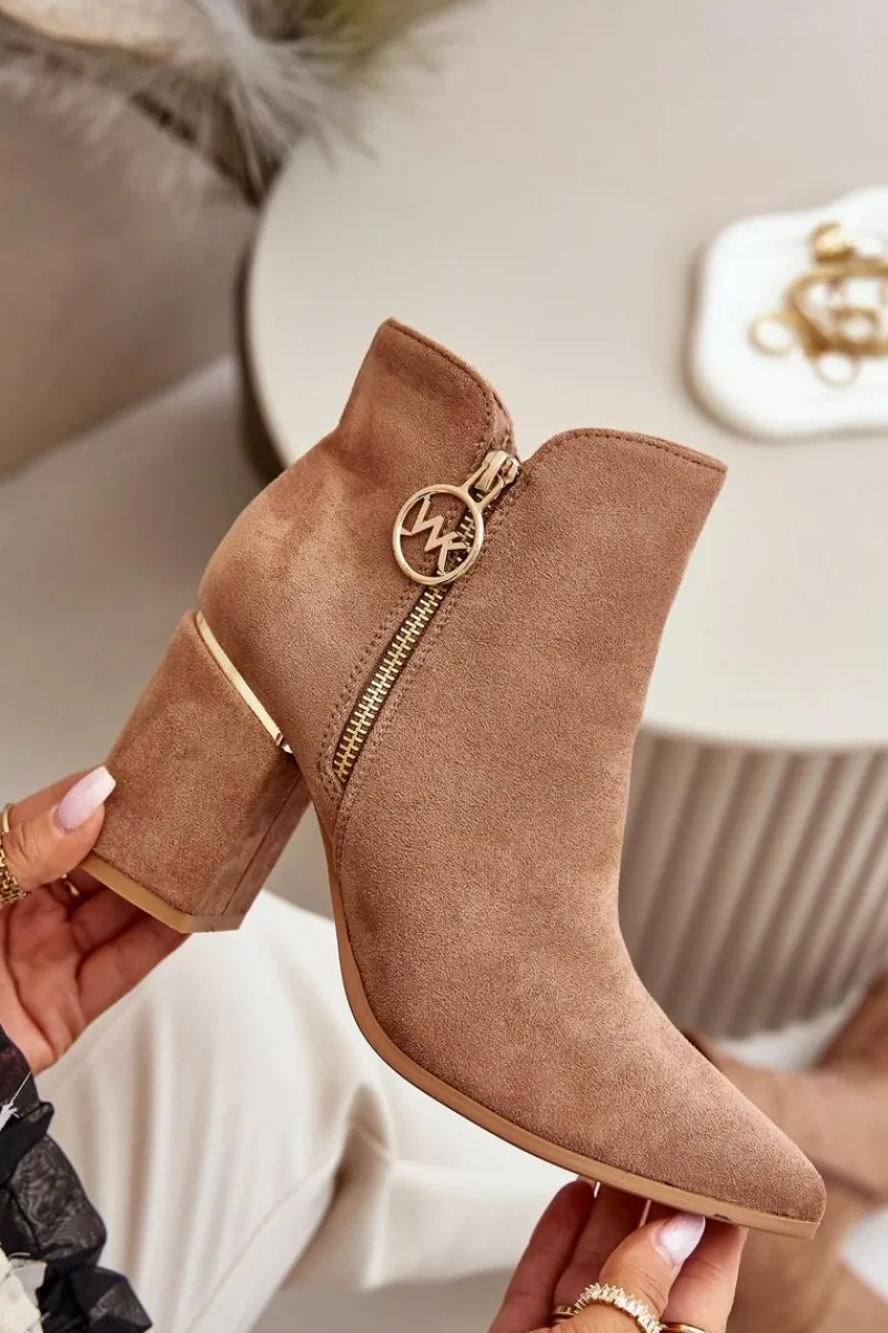 Hot Botki Damskie Na Słupku Z Noskami W Szpic Eko Zamszowe Ocieplane Brązowe Raisha Damskie Brązowe I Beżowe Botki|Botki Na Obcasie