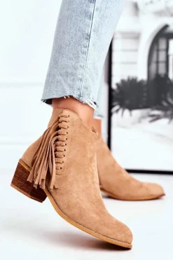 Hot Botki Damskie Na Słupku Z Frędzlami Kowbojki Khaki Mirage Damskie Botki Na Słupku|Czarne Botki