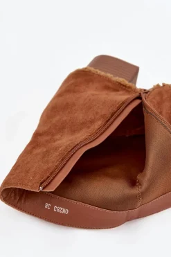 Outlet Boto Botki Damskie Na Słupku Z Wywiniętą Cholewką Camel Idalia Brązowy