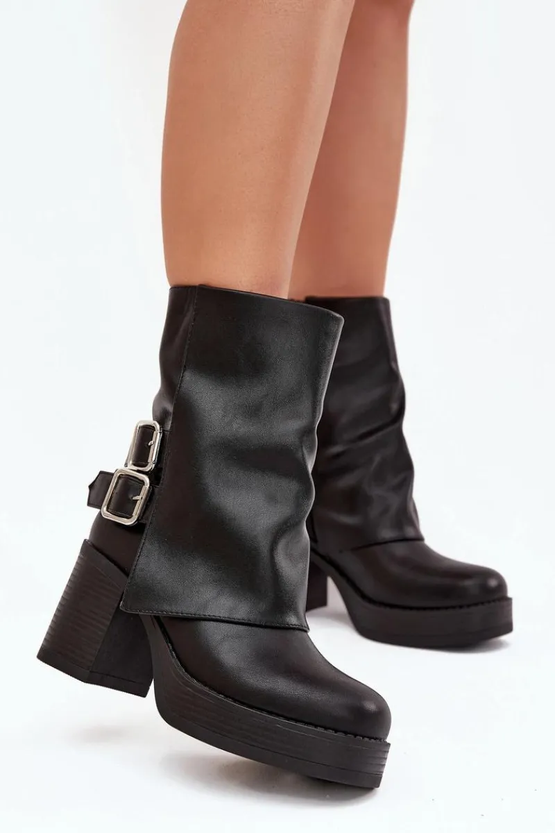 Online Boto Botki Damskie Na Słupku Z Klamrami Czarne Marena Czarny