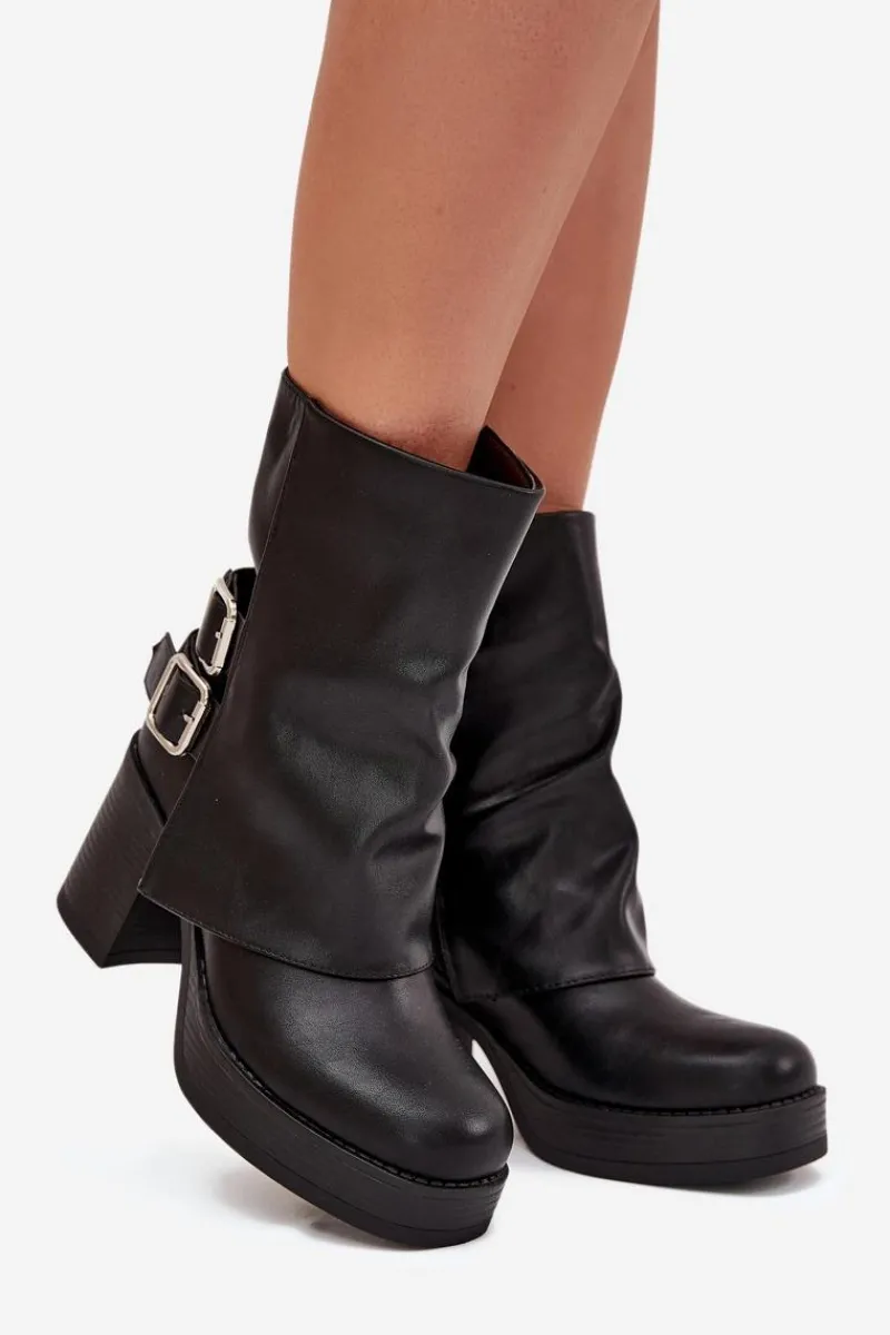 Online Boto Botki Damskie Na Słupku Z Klamrami Czarne Marena Czarny