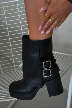 Online Boto Botki Damskie Na Słupku Z Klamrami Czarne Marena Czarny