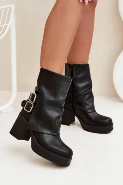 Online Boto Botki Damskie Na Słupku Z Klamrami Czarne Marena Czarny