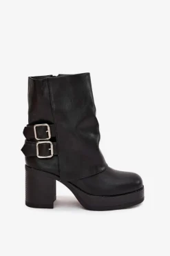 Online Boto Botki Damskie Na Słupku Z Klamrami Czarne Marena Czarny