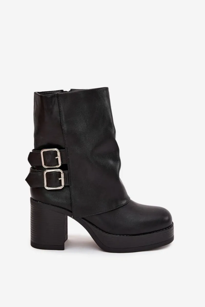 Online Boto Botki Damskie Na Słupku Z Klamrami Czarne Marena Czarny