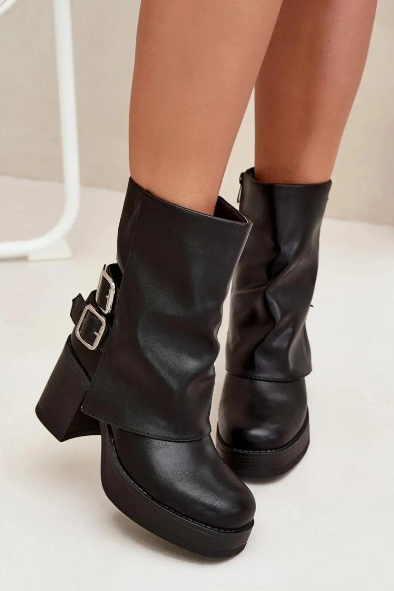 Online Boto Botki Damskie Na Słupku Z Klamrami Czarne Marena Czarny