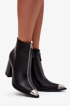 New Boto Botki Damskie Na Słupku Z Ozdobnym Zamkiem Czarne Wiviane