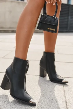 New Boto Botki Damskie Na Słupku Z Ozdobnym Zamkiem Czarne Wiviane