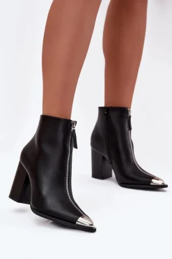 New Boto Botki Damskie Na Słupku Z Ozdobnym Zamkiem Czarne Wiviane