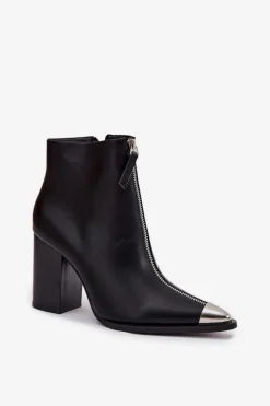 New Boto Botki Damskie Na Słupku Z Ozdobnym Zamkiem Czarne Wiviane