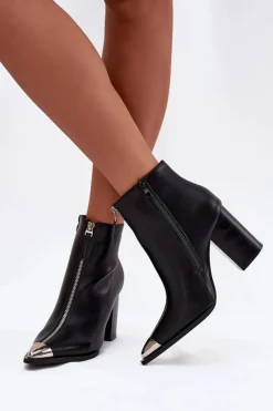 New Boto Botki Damskie Na Słupku Z Ozdobnym Zamkiem Czarne Wiviane