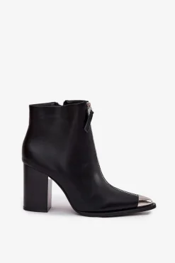 New Boto Botki Damskie Na Słupku Z Ozdobnym Zamkiem Czarne Wiviane