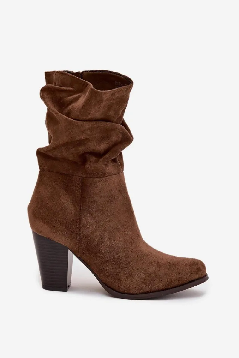 Best Boto Botki Damskie Na Słupku Z Marszczeniem Brązowe Jovessa