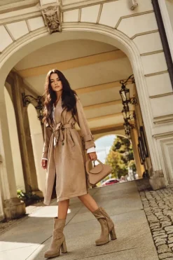 Botki Ocieplane|Botki Na Słupku>Boto Botki Damskie Na Słupku Z Eko Zamszu Beżowe Carolina Beżowy