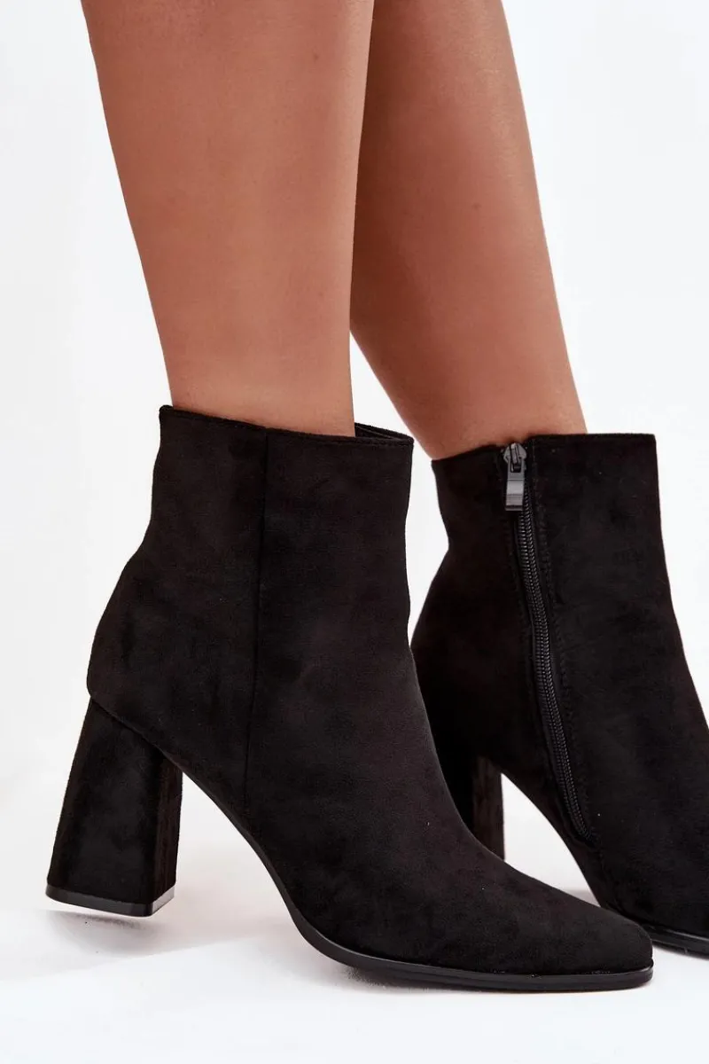 Outlet Botki Damskie Na Słupku Z Eko Zamszu Czarne Inessa Damskie Botki Na Słupku|Botki Na Obcasie
