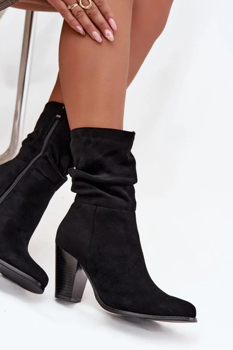 Online Botki Damskie Na Słupku Z Marszczeniem Czarne Jovessa Damskie Botki Na Słupku|Botki Zimowe Damskie