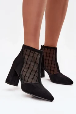 Clearance D&A Botki Damskie Na Słupku Z Siateczką LZ52-944 Czarne