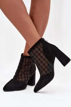 Clearance D&A Botki Damskie Na Słupku Z Siateczką LZ52-944 Czarne
