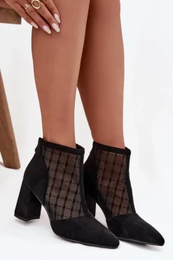 Clearance D&A Botki Damskie Na Słupku Z Siateczką LZ52-944 Czarne