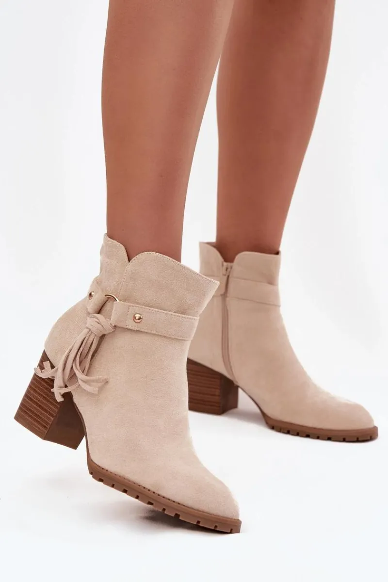 Sale Botki Damskie Na Słupku Z Frędzlami Jasnobeżowe Rosabella Damskie Botki Na Słupku|Botki Na Obcasie