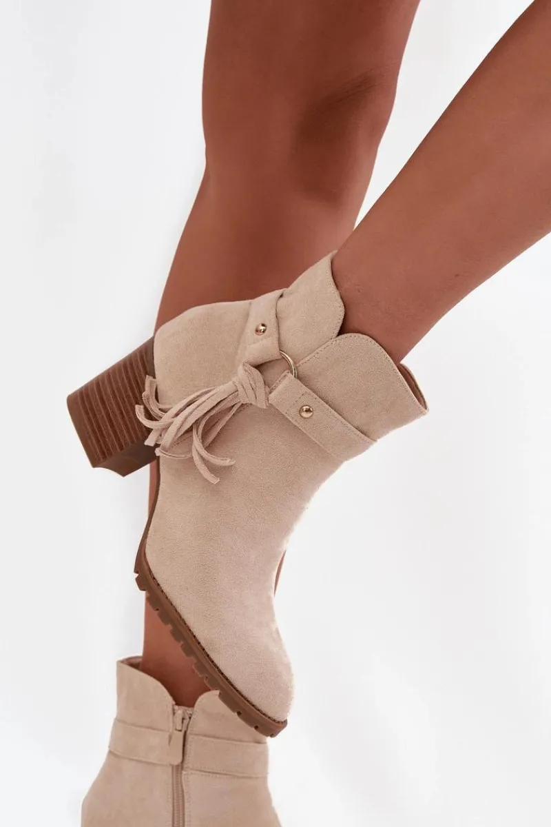 Sale Botki Damskie Na Słupku Z Frędzlami Jasnobeżowe Rosabella Damskie Botki Na Słupku|Botki Na Obcasie