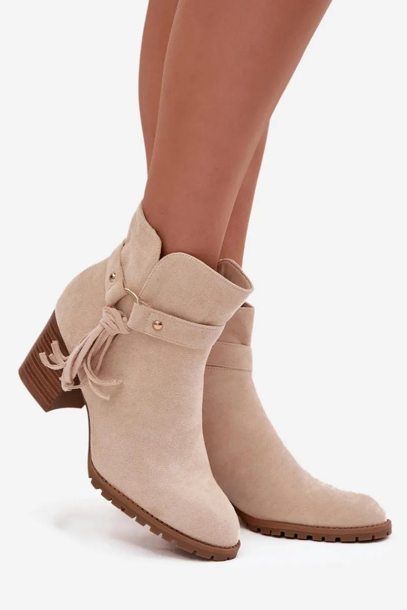 Sale Botki Damskie Na Słupku Z Frędzlami Jasnobeżowe Rosabella Damskie Botki Na Słupku|Botki Na Obcasie