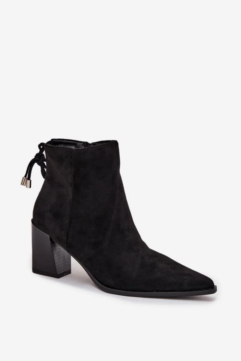 Online Boto Botki Damskie Na Słupku Z Wiązaniem Czarne Halisse Czarny