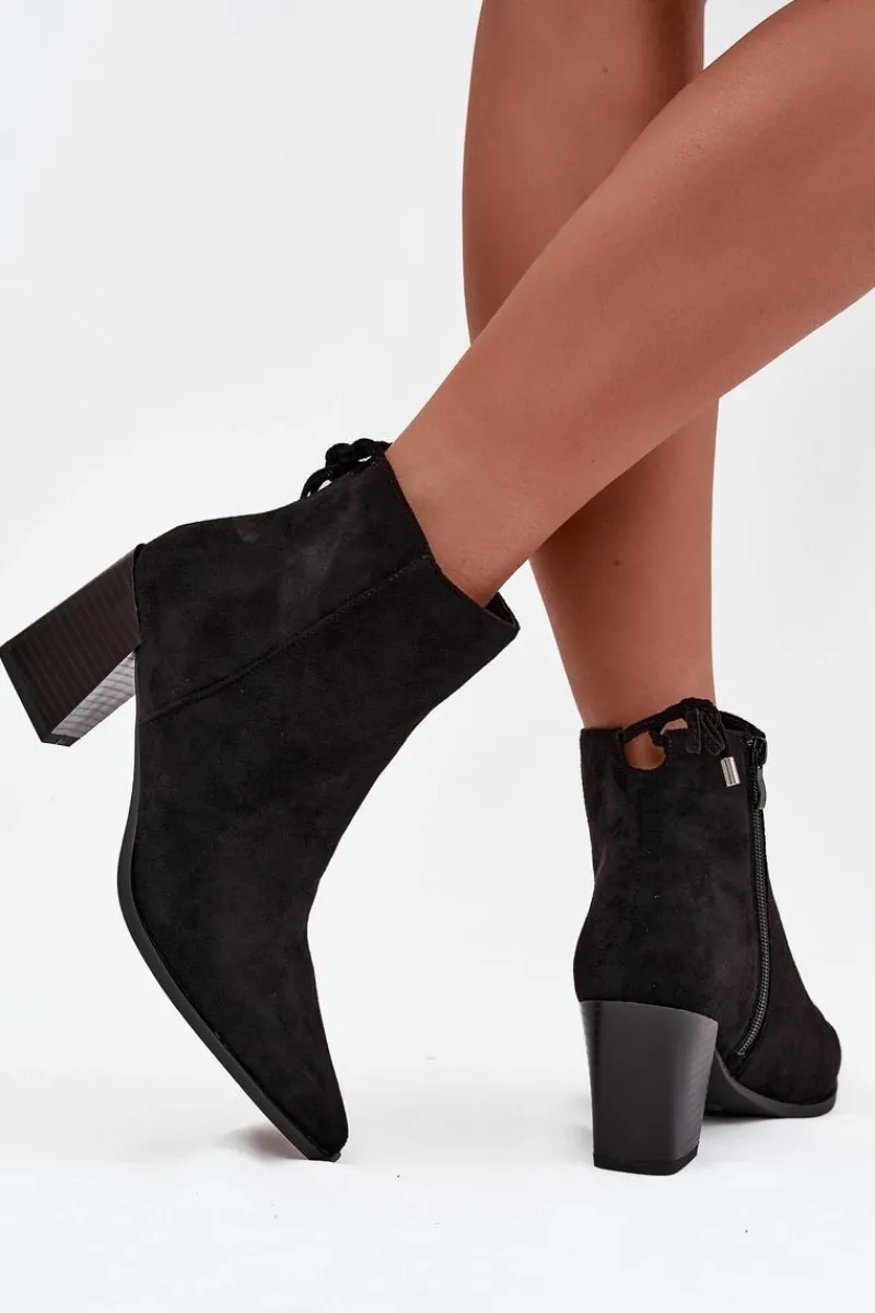 Online Boto Botki Damskie Na Słupku Z Wiązaniem Czarne Halisse Czarny