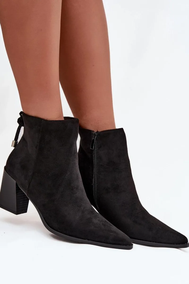 Online Boto Botki Damskie Na Słupku Z Wiązaniem Czarne Halisse Czarny