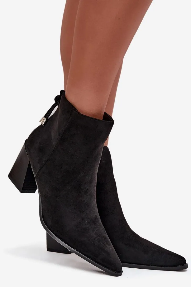 Online Boto Botki Damskie Na Słupku Z Wiązaniem Czarne Halisse Czarny