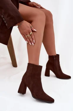 Best Boto Botki Damskie Na Słupku Z Eko Zamszu Czekoladowe Inessa Brązowy