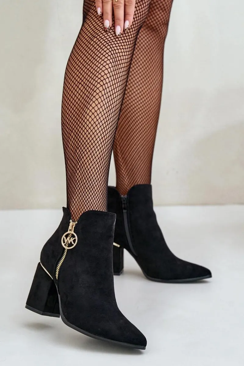 Discount Boto Botki Damskie Na Słupku Z Noskami W Szpic Eko Zamszowe Ocieplane Czarne Raisha