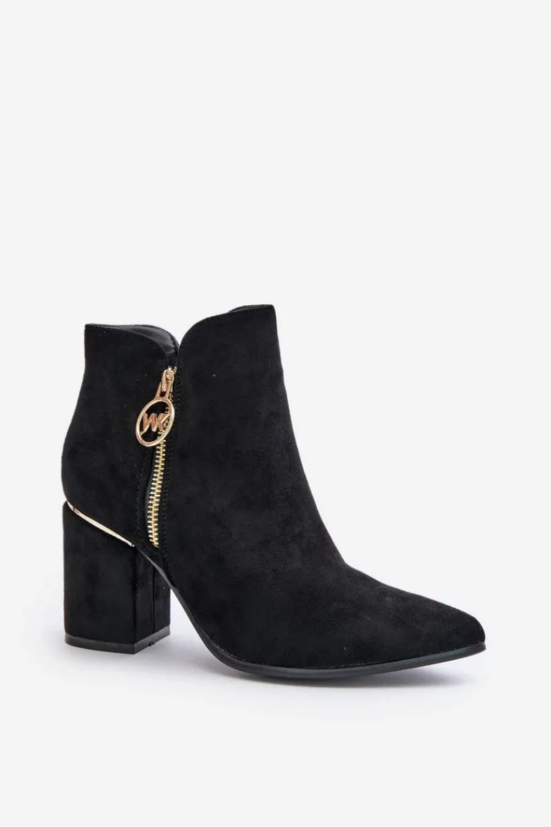 Discount Boto Botki Damskie Na Słupku Z Noskami W Szpic Eko Zamszowe Ocieplane Czarne Raisha