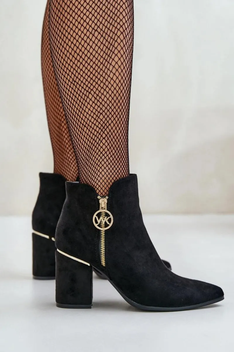 Discount Boto Botki Damskie Na Słupku Z Noskami W Szpic Eko Zamszowe Ocieplane Czarne Raisha