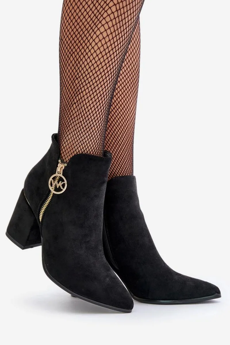 Discount Boto Botki Damskie Na Słupku Z Noskami W Szpic Eko Zamszowe Ocieplane Czarne Raisha