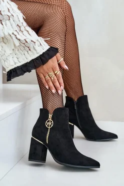 Discount Boto Botki Damskie Na Słupku Z Noskami W Szpic Eko Zamszowe Ocieplane Czarne Raisha