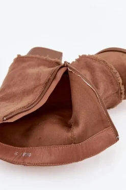 Online Botki Damskie Na Słupku Z Wywiniętą Cholewką Jasnobrązowe Idalia Damskie Botki Na Słupku|Botki Na Obcasie